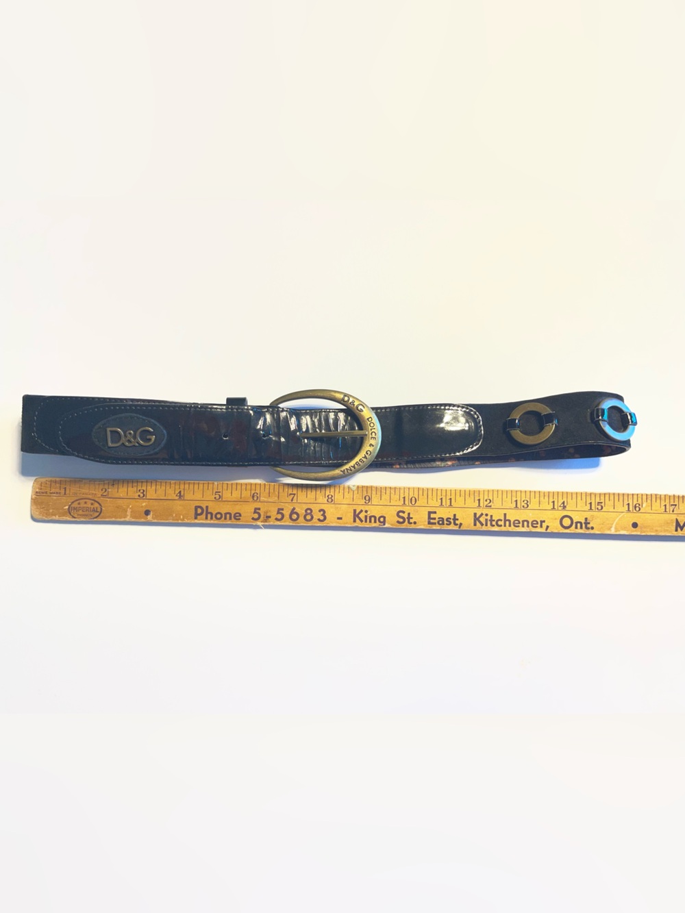 Dolce & Gabbana Black Patent Leather Belt with Brass D&G Buckle and Brass Buckle - Picture 7 of 9